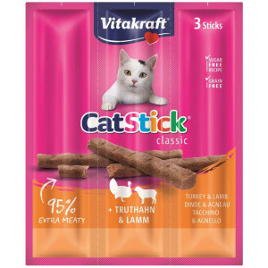 Vitakraft Catsticks Mini Kalkoen/Lam kattensnoep 3 stuks