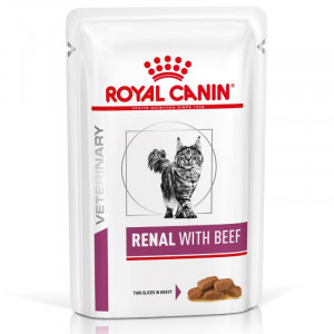 Afbeelding Royal Canin Veterinary Diet Renal Beef kat zakjes 4 x 12 zakjes door Brekz.nl