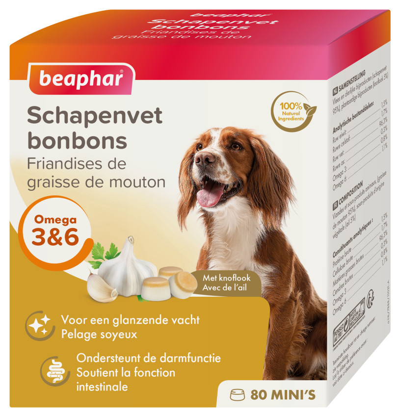 Afbeelding van 5 Hondensnacks | Schapenvet Mini Bonbons Met Knoflook Beaphar