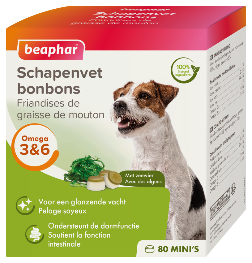 Afbeelding van 5 verpakkingen Beaphar Schapenvet Mini bonbons met zeewier voor de hond