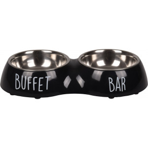 Voer- en drinkbak Divar Duo Dinner zwart voor de kat S 11 cm 2 X 230 ml