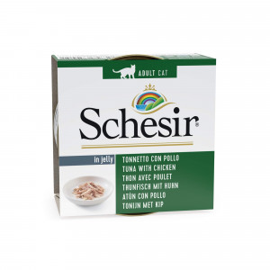 Afbeelding Schesir tonijn met kip (jelly) natvoer kat (blikjes) 2 trays (24 x 85 g) door Brekz.nl