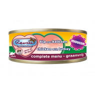 Renske Graanvrij mousse kip met kalkoen natvoer kat (blikjes) 2 trays (48 x 70 g)