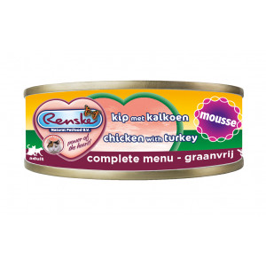 Renske Graanvrij mousse kip met kalkoen natvoer kat (blik) 1 tray (24 x 70 g) afbeelding