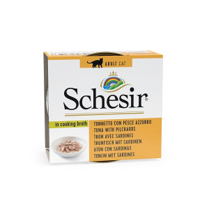 Schesir bouillon tonijn / sardines kattenvoer 70 gr