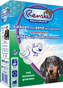 Renske Vers Gestoomd kalkoen met eend hondenvoer (395 gr)