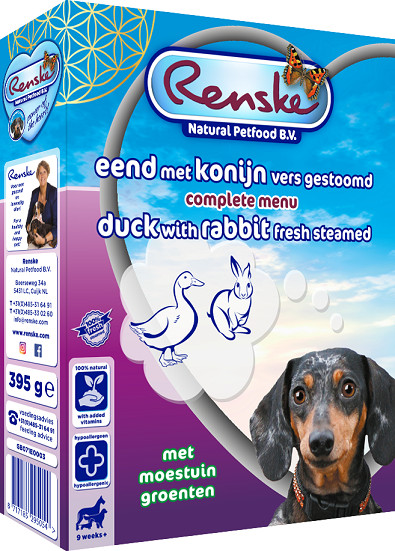 Renske Vers Gestoomd eend met konijn hondenvoer (395 gr)