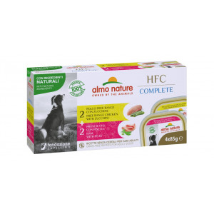 Almo Nature HFC Complete multipack kip / ham natvoer hond 85 gr 1 tray ( 4 x 85 gram)