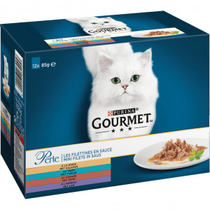 Afbeelding Gourmet Perle Mini Filet in saus met kalkoen/eend/tonijn/lam nat kattenvoer 85 gr zakjes 12 x 85 gr door Brekz.nl