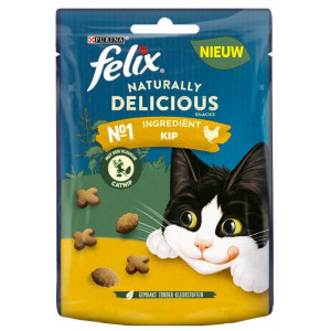 Afbeelding Felix Naturally Delicious met kip en vleugje kattenkruid snacks 180 g door Brekz.nl