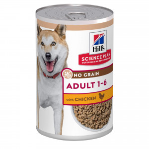 Hill's Adult No Grain met kip nat hondenvoer 363 gr blik 1 tray (12 x 363 gr)