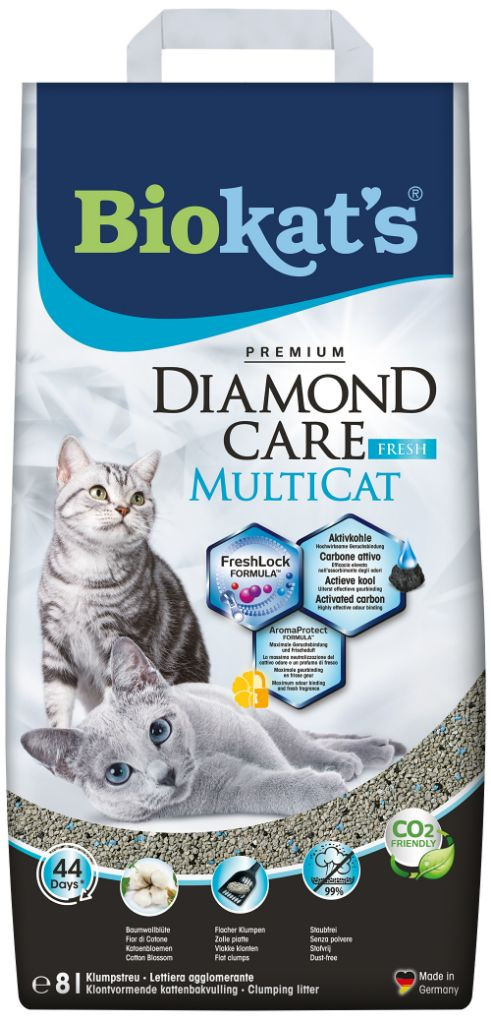 Afbeelding van 3x8 liter Biokat's Diamond Care Multicat Fresh kattenbakvulling