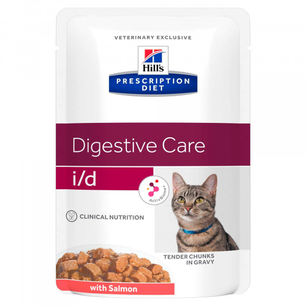 Hill's Prescription Diet I/D Digestive Care nat kattenvoer met zalm maaltijdzakje multipack 4 dozen (48 x 85 g)