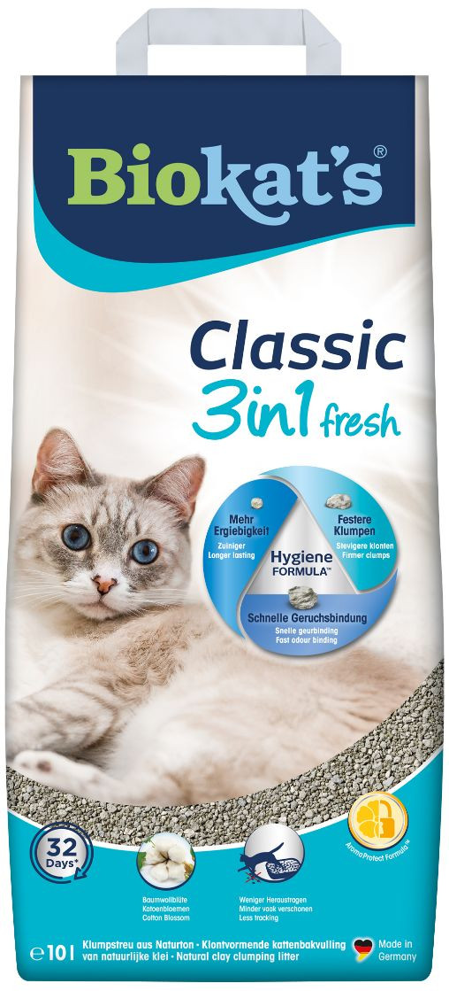 Afbeelding van 10 Liter Kattengrit | Biokat's Classic Fresh 3in1 Cotton Blossom Kattenbakvulling