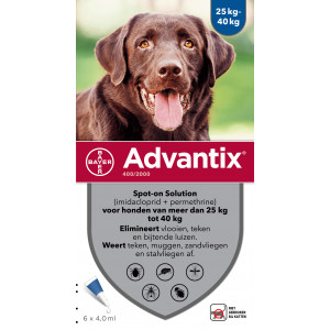 Advantix 400/2000 voor honden van 25 tot 40 kg 6 pipetten