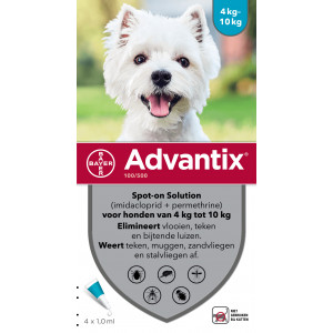 Advantix 100/500 voor honden van 4 tot 10 kg 6 pipetten