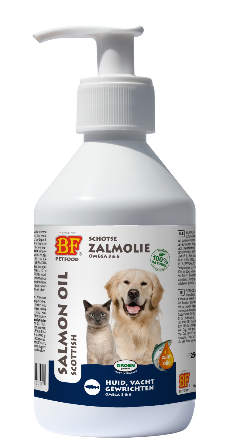 Afbeelding van 3x500ml BF Petfood Zalmolie voor hond en kat