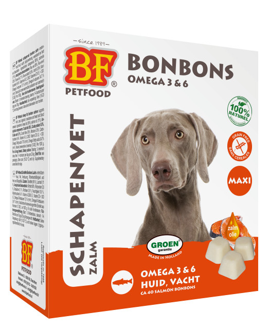 Afbeelding van 3 Hondensnacks | BF Petfood Schapenvet Maxi Bonbons Met Zalm Biofood