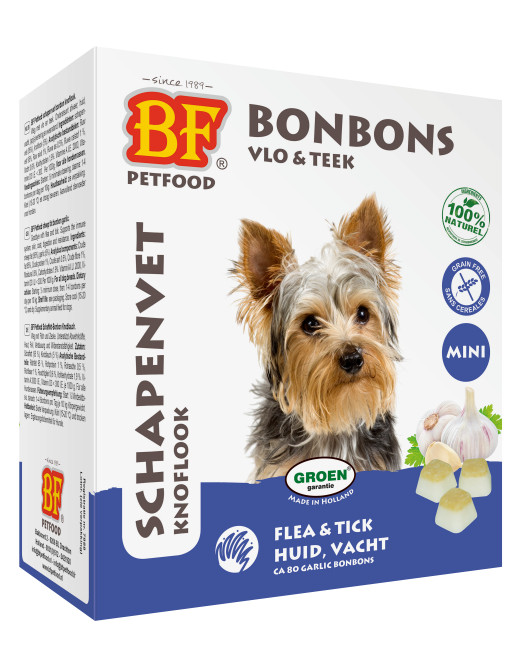 BF Petfood Schapenvet Mini Bonbons met knoflook