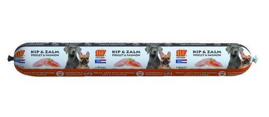 Afbeelding van 800 g BF Petfood Vleesvoeding worst kip met zalm hondenvoer