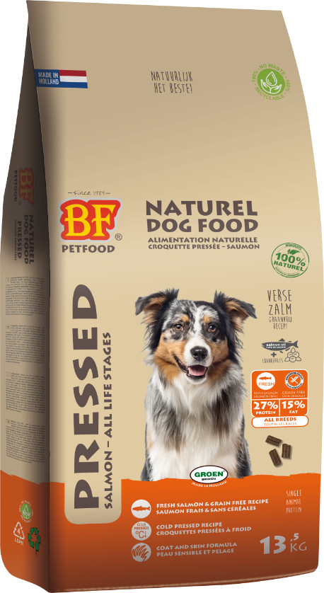 Afbeelding van 2 x 13,5 kg BF Petfood met zalm graanvrij geperst hondenvoer