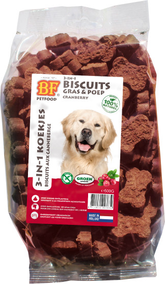 Afbeelding van 2x Cranberrysmaak BF Petfood 3 in 1 Biscuits hondenkoekjes (cranberry)
