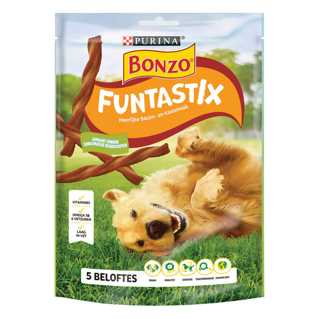 Bonzo Funtastix hondensnacks met bacon- en kaassmaak (175 gr)