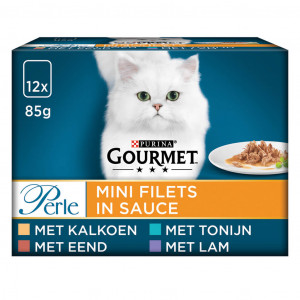 Afbeelding Gourmet Perle Mini Filet in saus met kalkoen/eend/tonijn/lam nat kattenvoer 85 gr zakjes 12 x 85 gr door Brekz.nl