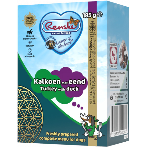 Renske Renske vers bereid kalkoen met eend natvoer hond (tetra) 12 x 375 g