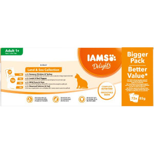 Afbeelding Iams Delights Adult Land & Sea Collection in gravy natvoer kat (72x85gr) 72 x 85 gr door Brekz.nl