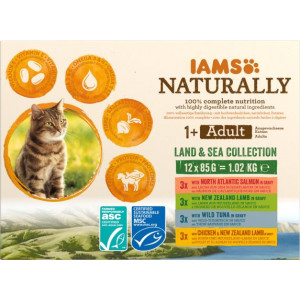 Afbeelding Iams Naturally Adult Land & Sea Collection natvoer kat (12x85gr) 48 x 85 gr door Brekz.nl