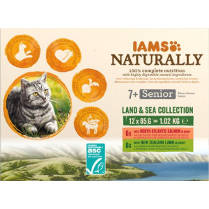 Malaise je bent sympathie Iams Naturally Senior Land & Sea Collection natvoer kat