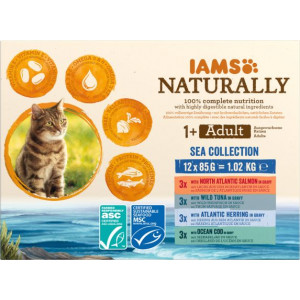 Afbeelding Iams Naturally Adult Sea Collection natvoer kat (12x85gr) 48 x 85 gr door Brekz.nl