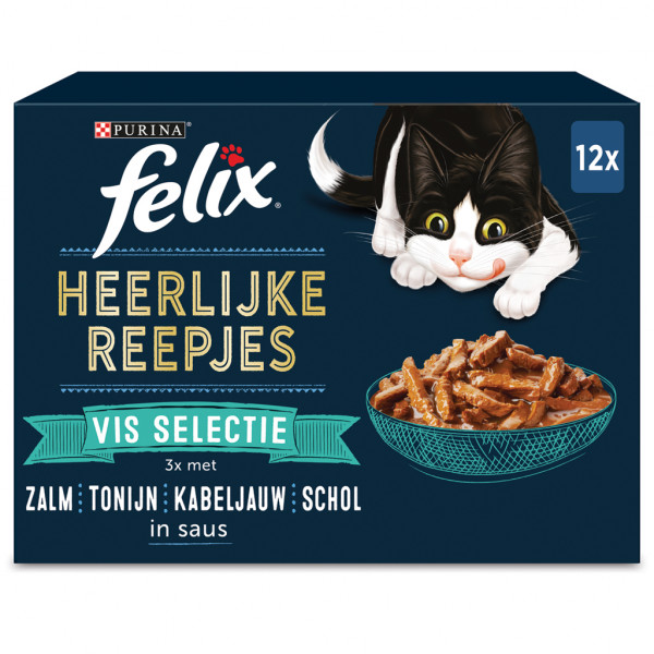 Felix Heerlijke Reepjes Vis Selectie kattenvoer (box 12x80 gram) 4 x (12 x 80 g)