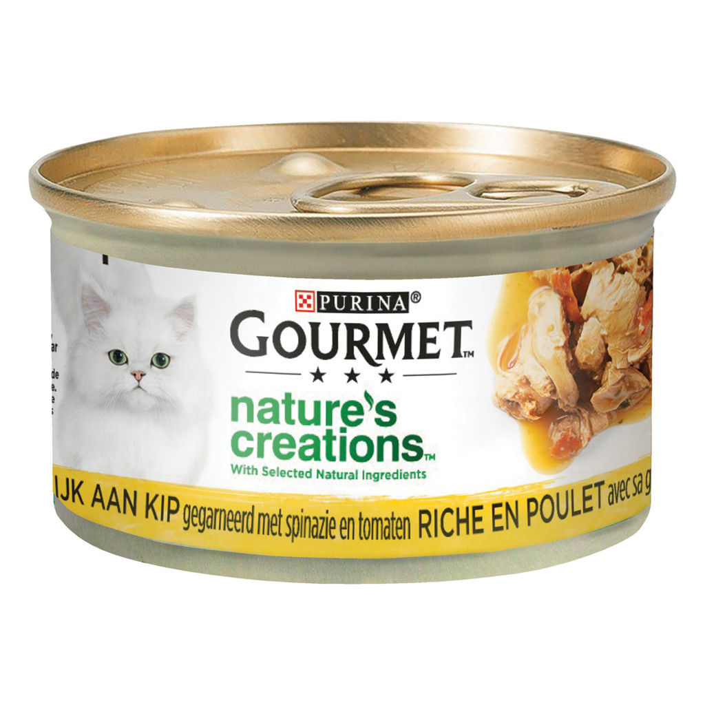 Purina Gourmet Nature's Creations met kip, spinazie, tomaat natvoer kat (24x85g)