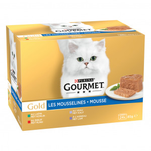 Afbeelding Purina Gourmet Gold mousse met konijn, rund, kalf, lam natvoer kat (24x85g) 24 x 85 gr door Brekz.nl