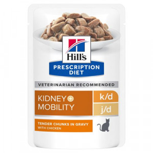 Hill's Prescription Diet K/D J/D Kidney + Mobility nat kattenvoer met kip maaltijdzakje multipa