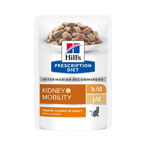 Hill's Hill's Prescription Diet K/D J/D Kidney + Mobility nat kattenvoer met kip maaltijdzakje multipack 4 dozen (48 x 85 g)