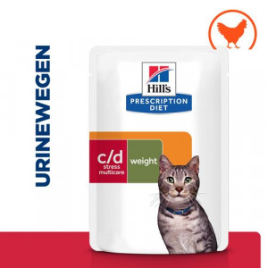 Afbeelding Hill's Prescription Diet C/D Urinary Stress Urinary Care + Weight Care Maaltijdzakjes - Kattenvoer - Kip 12x85 g door Brekz.nl