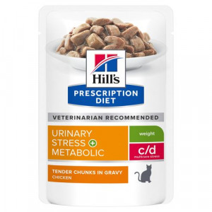 Afbeelding Hill's Prescription Diet C/D Urinary Stress Urinary Care + Weight Care Maaltijdzakjes - Kattenvoer - Kip 12x85 g door Brekz.nl