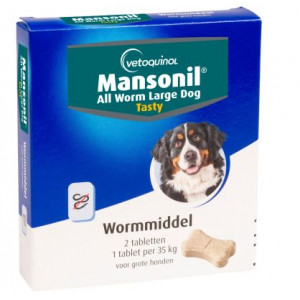Afbeelding Mansonil All Worm Xl Dog Tasty Bone - Anti wormenmiddel - 2 tab 1 Tab Per 35kg door Brekz.nl
