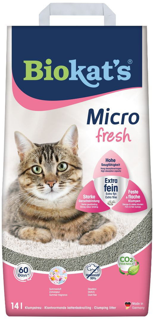 Afbeelding van 14 Liter Kattengrit | Vocht Absorberend | Frisse Zomergeur | Biokat's Micro Fresh Kattenbakvulling