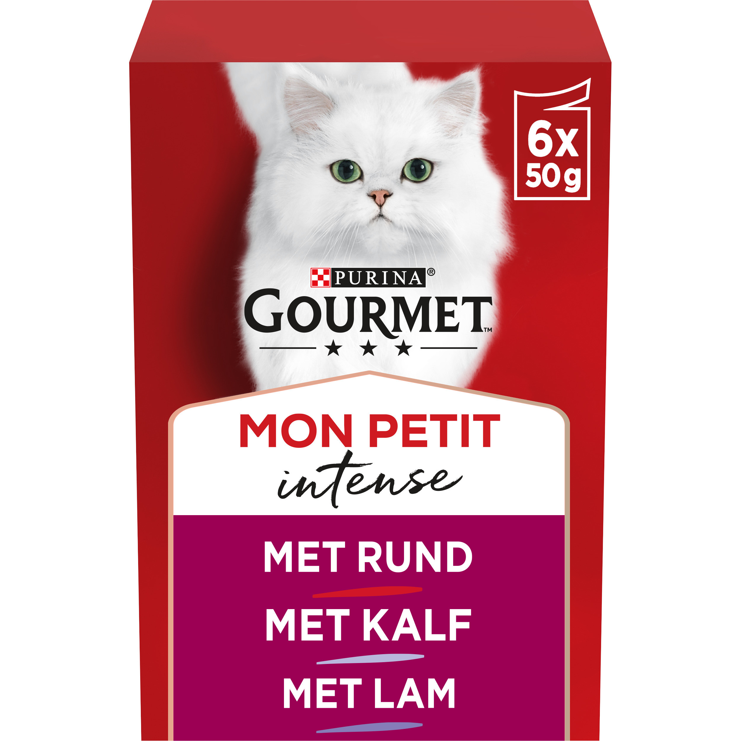 Gourmet Mon Petit Intense met rund, kalf, lam natvoer kat