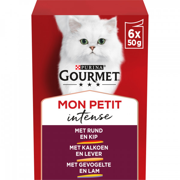 Gourmet Gourmet Mon Petit Intense met rund en kip, kalkoen en lever, gevogelte en lam 4 x (6 x 50 g)