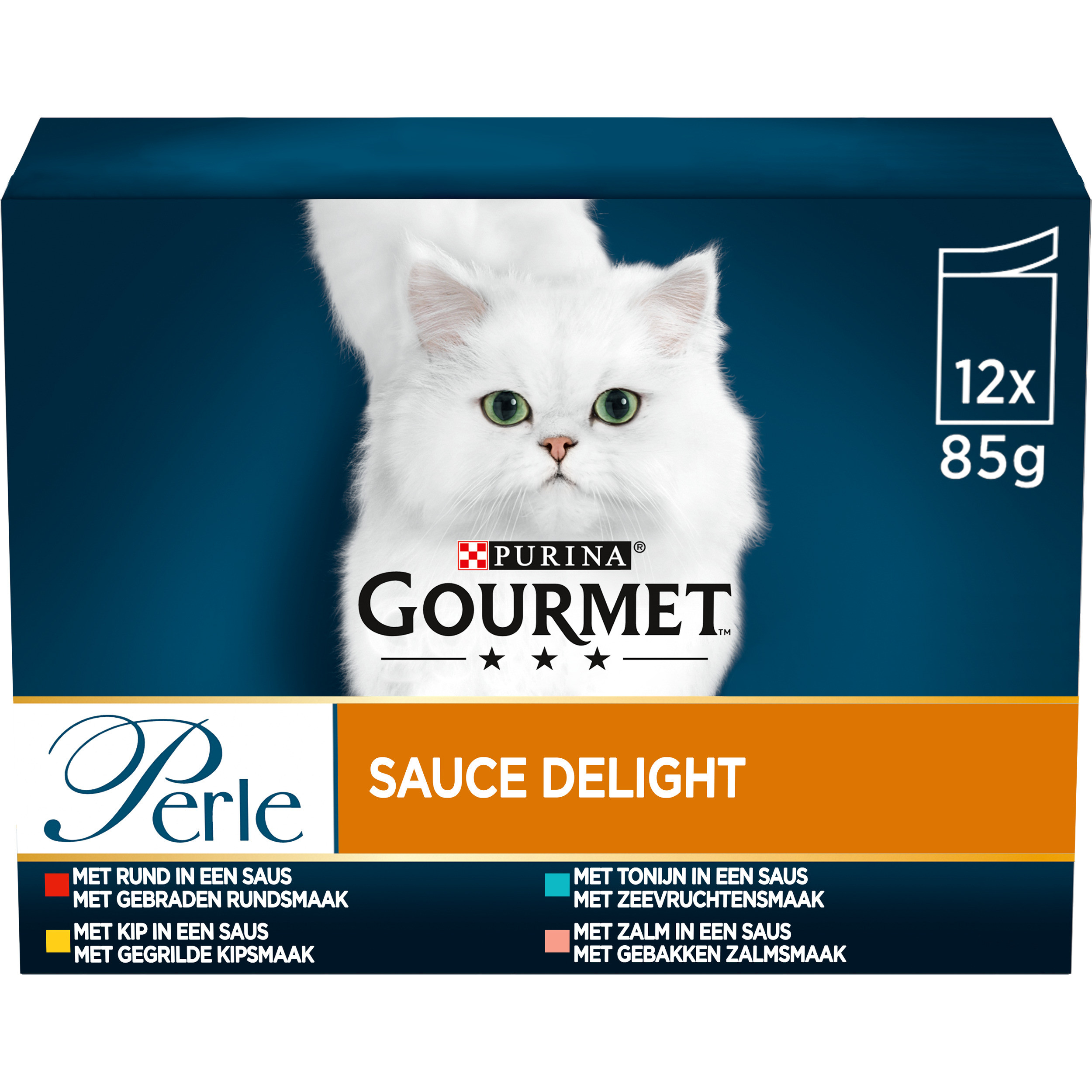 Gourmet Perle Sauce Delight- rund/kip/tonijn/zalm nat kattenvoer 85g zakje