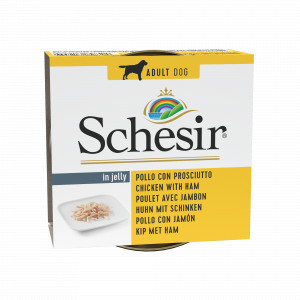 Afbeelding Schesir Hond Blik Gelei 150 g - Hondenvoer - Kipfilet&Ham door Brekz.nl