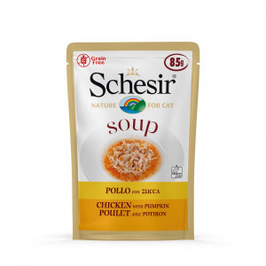 Schesir Cat Soup kip en pompoen natvoer kat (zakjes 85 g) 1 doos (20 x 85 g)