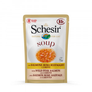 Schesir Pouch Cat Soup - Kattenvoer - Rode Zalm Wortel 85 g