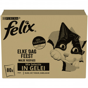 Afbeelding Purina Felix Elke Dag Feest Mix Selectie in gelei kattenvoer 80x85g Per doos (80 stuks) door Brekz.nl