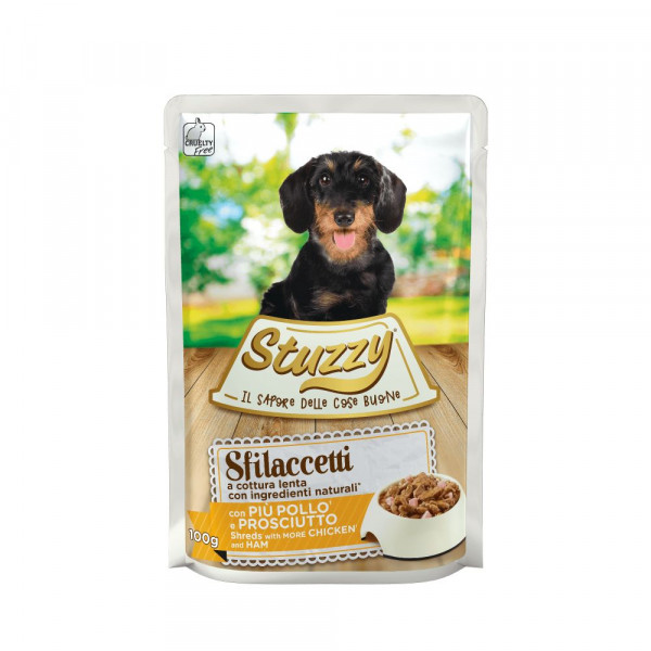 Stuzzy Reepjes met kip en ham natvoer hond 100 g 2 trays (48 x 100 g)